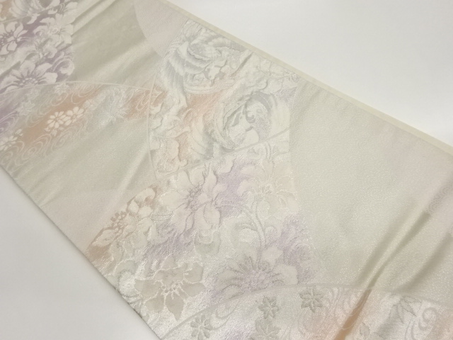 曲線に鳳凰・草花・流水模様織出し袋帯